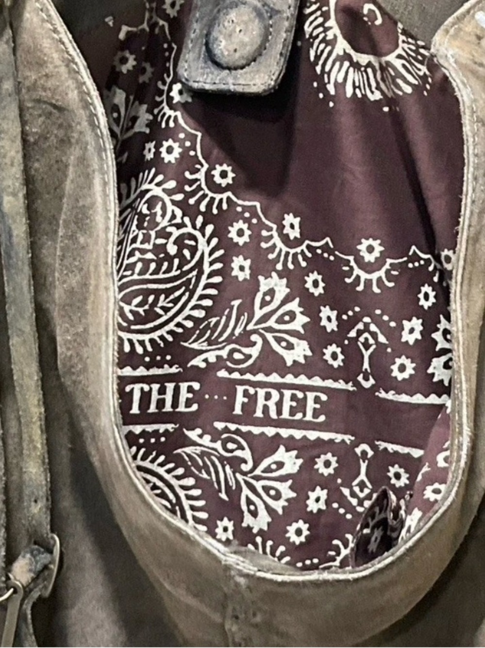 Free People We The Free Distressed Khaki Sandblast Suede Shoulder Bag Bucket - Picture 11 of 13